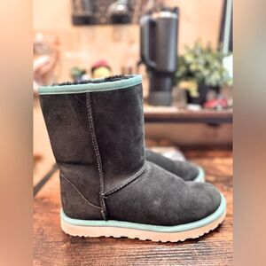 Ugg Black Boots Turquoise Trim size 7